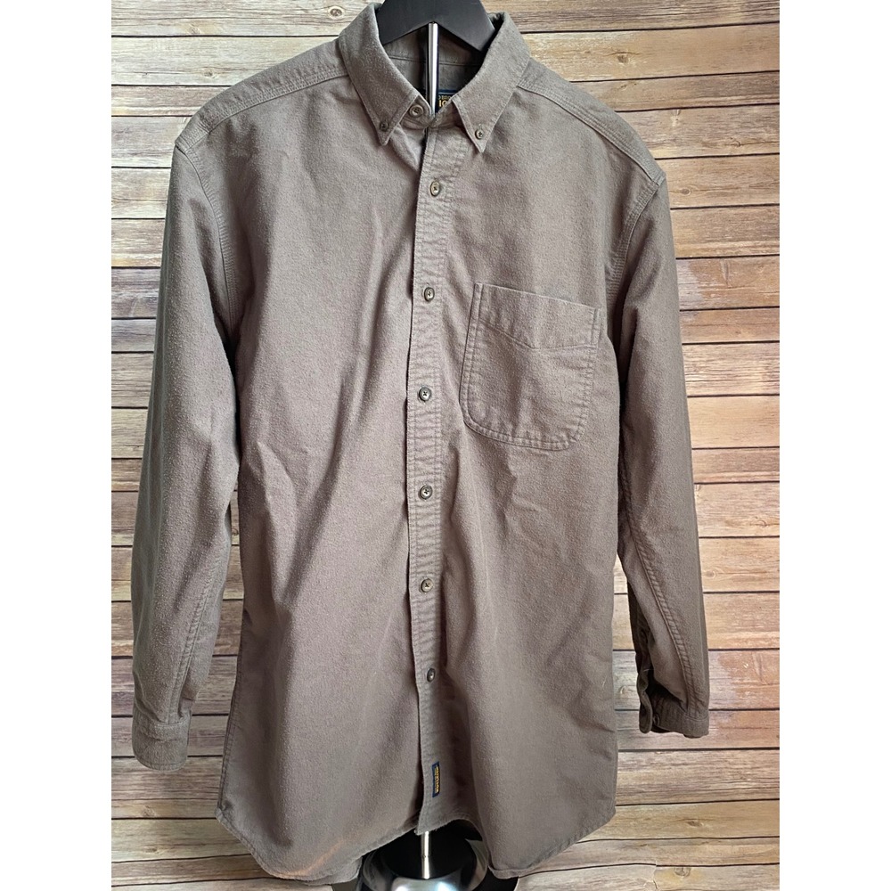 Woolrich John Rich & Bros Mens Medium Taupe Brown Cotton Button Down Shirt M